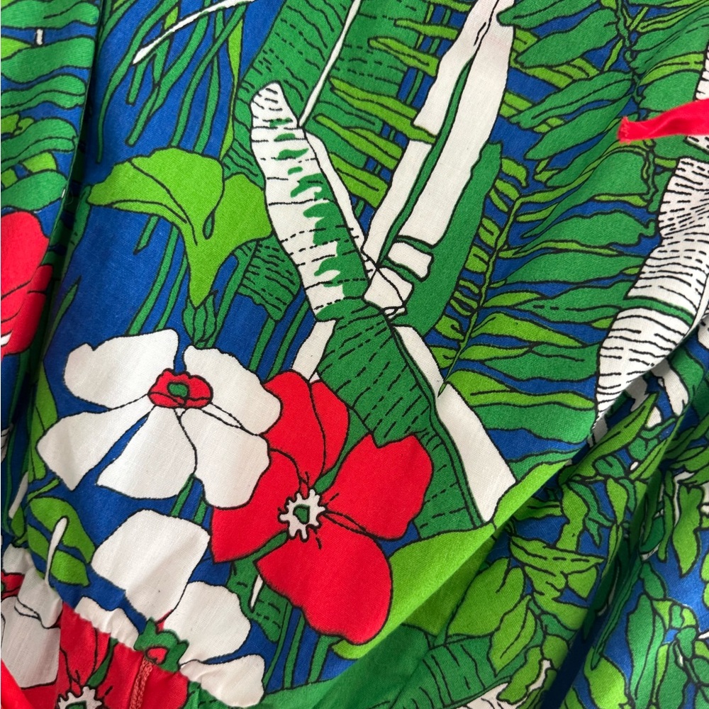 Jenni Vintage 1970s Blue and Green Floral Midi Dress with Red Accents - Picture 4 of 10